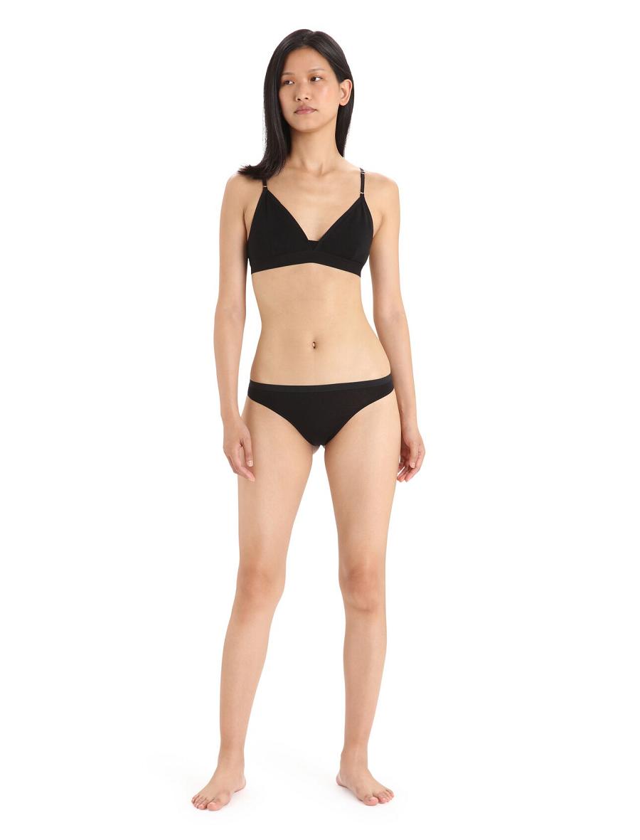 Black Women's Icebreaker Merino Siren Thong Underwear | USA 1704WNBY